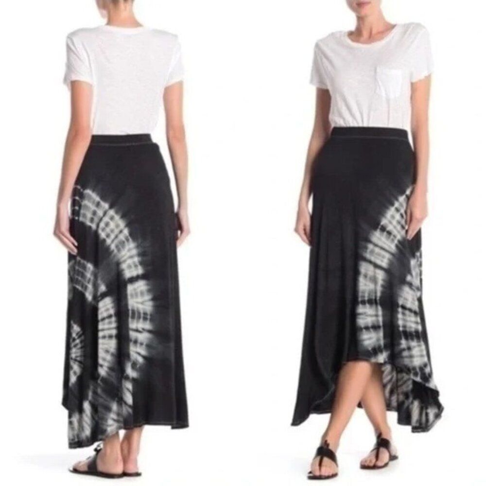 Go Couture Women Black Tie Dye Stretch Jersey Knit Maxi Skirt large